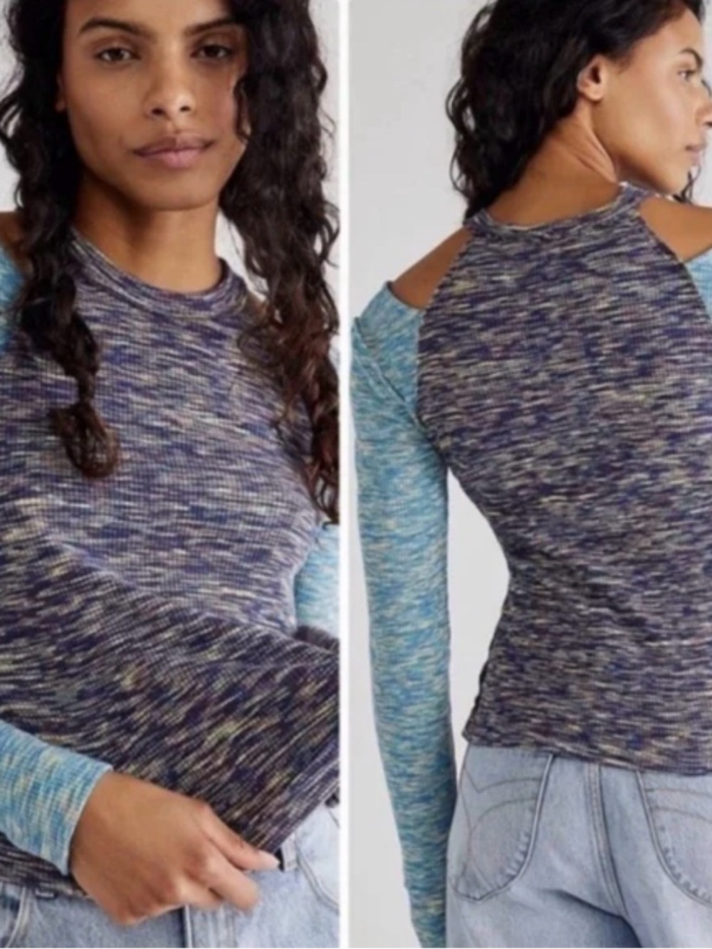 Women’s Marled Cutout Shoulder Long-Sleeve Top - Blue/Multi